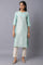 Teal Blue Jacquard kurta With Embroidered Yoke