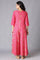 Dark Pink Angrakha Jumpsuit In Round Neck