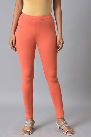 Orange Solid Cotton Tights