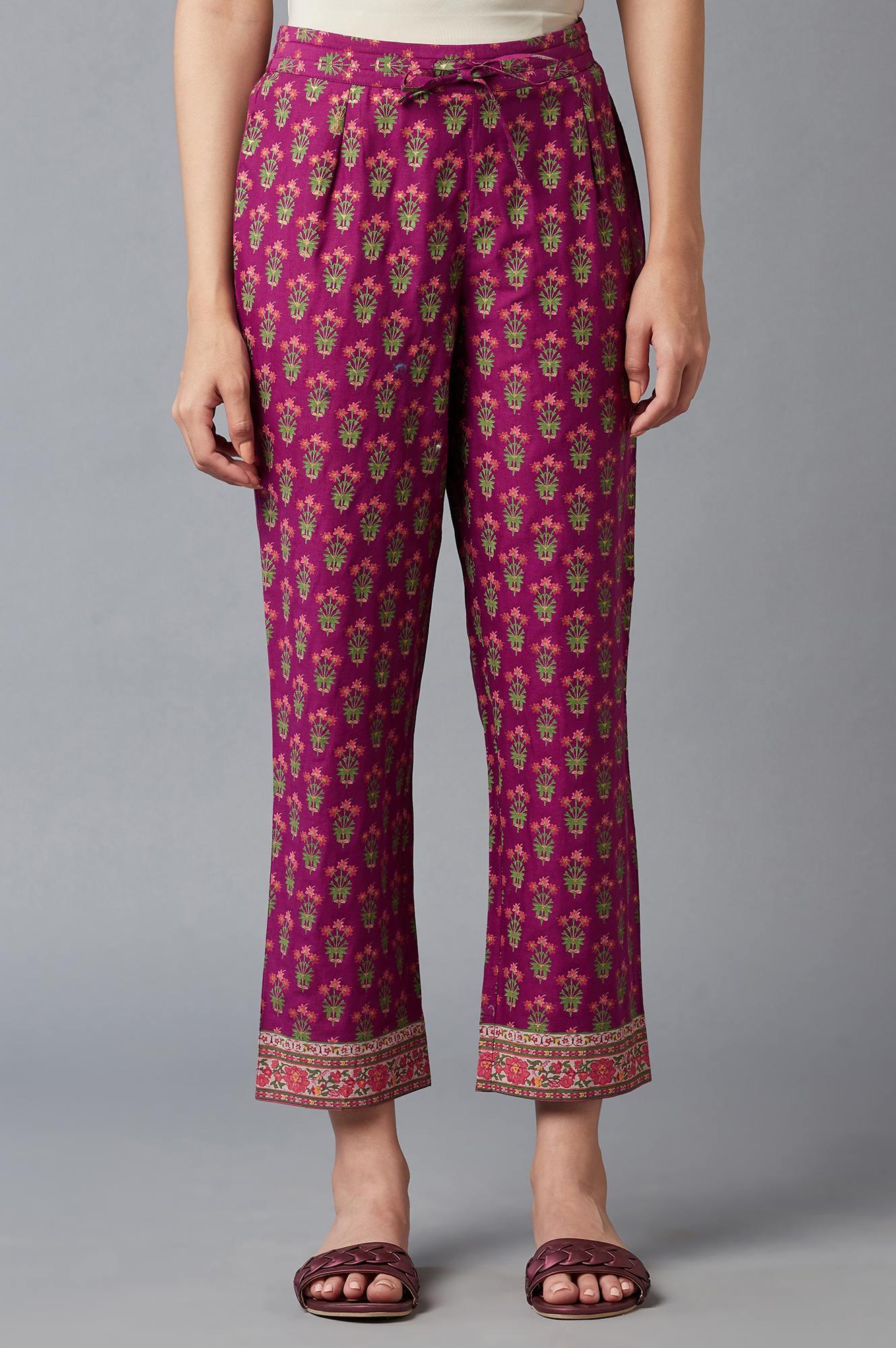 Dark Purple Floral Printed Straight Pants