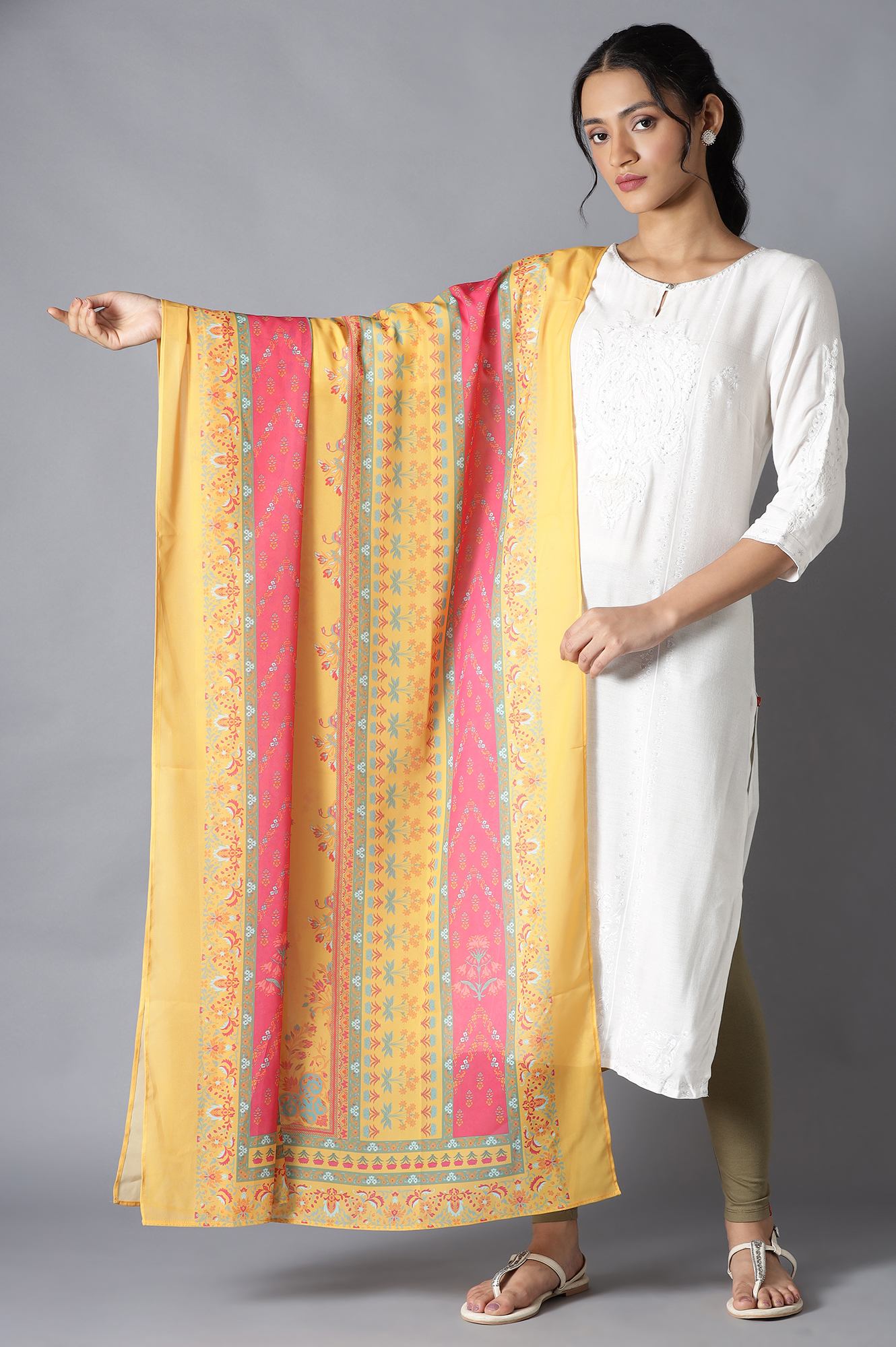 Dark Yellow Printed Georgette Dupatta