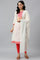 Ecru Dobby kurta, Red Tights And Butta Dobby Dupatta Set