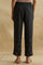 Black Thread Embroidered Silk Tussar Straight Pants