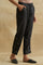 Black Thread Embroidered Silk Tussar Straight Pants