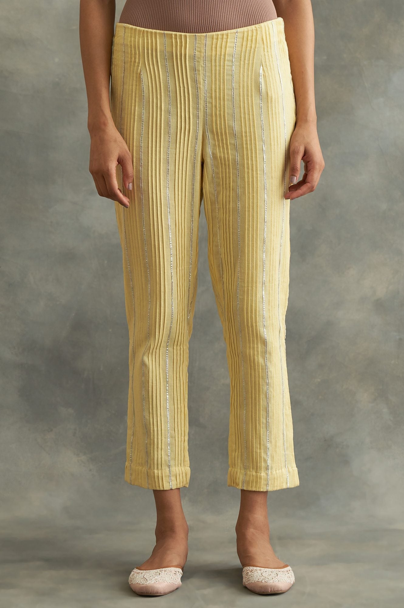 Lemon Yellow Solid Slim Pants