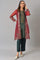 Red Organza Jacket With Green Mettalic Embroidered kurta And Pants