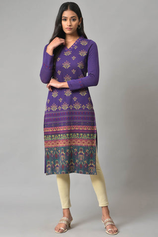 Purple Printed Winter kurta