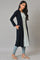 Blue Mock Jacket Winter Dress With Sequins Edge