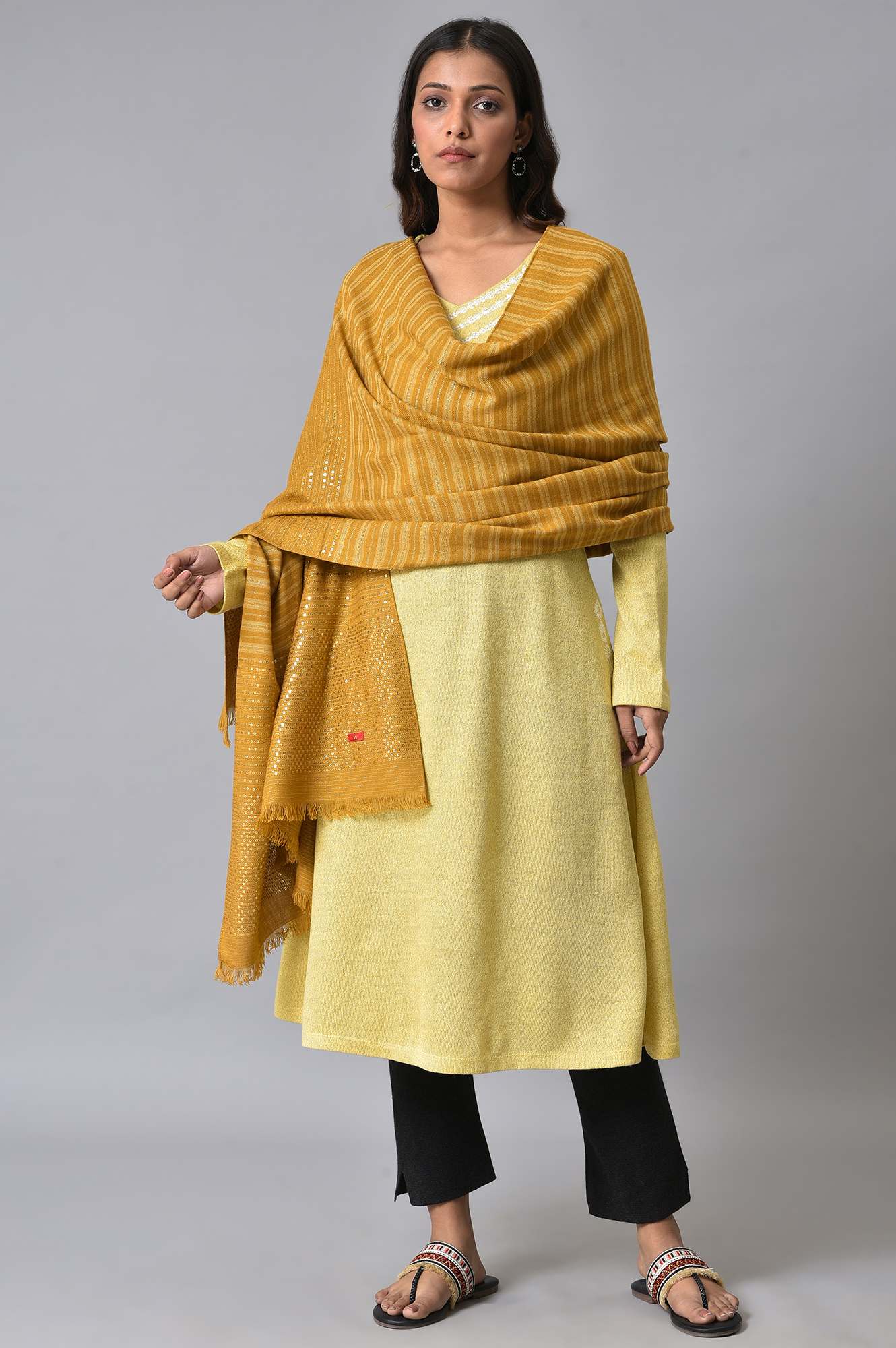 Gold Acrylic Winter Women Shawl