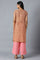 Brown Floral Printed kurta In Round Neck With Pink Straight Palazzo
