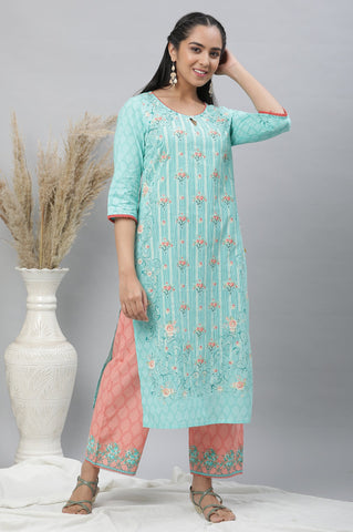 Bermuda Blue Printed Cotton Kurta