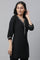 Black Solid Three-Quarter Sleeves V-Neck Rayon Kurti with Lace