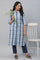 Blue Seer Sucker Kurta and Trouser Set