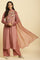 Salmon Pink Micro Velvet Embroidered Kurta, Pants And Dupatta Set