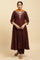 Brown Embroidered Flared Kurta, Pants And Dupatta Set