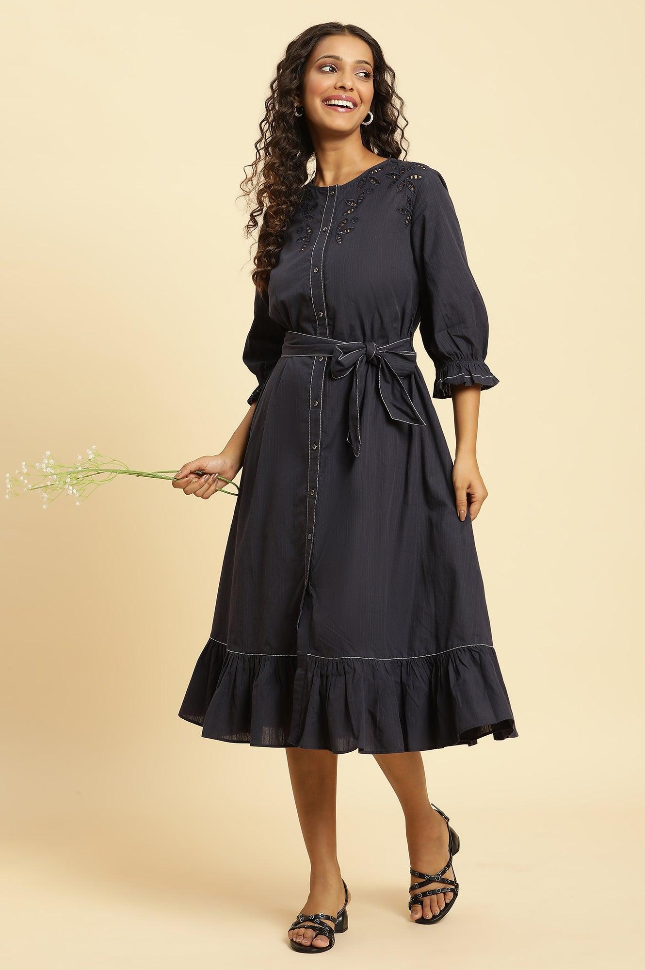 Blue Cut Work Embroidered Dress