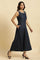 Blue Cotton Sleeveless Embroidered Western Dress