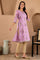 Purple Floral Printed Metallic Sequined Organza Festive Straight Kurta