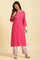 Pink Embroidered Textured Dobby Kurta