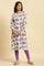 Ecru Relaxed Fit Straight Kurta with Purple Floral Print