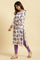 Ecru Relaxed Fit Straight Kurta with Purple Floral Print