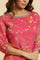 Pink Chiffon Printed Kurta With Multi-Coloured Floral Embroidery