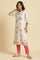 White Straight Kurta With Multi-Coloured Floral Print