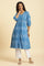 Blue Cotton Dobby A-Line Kurta