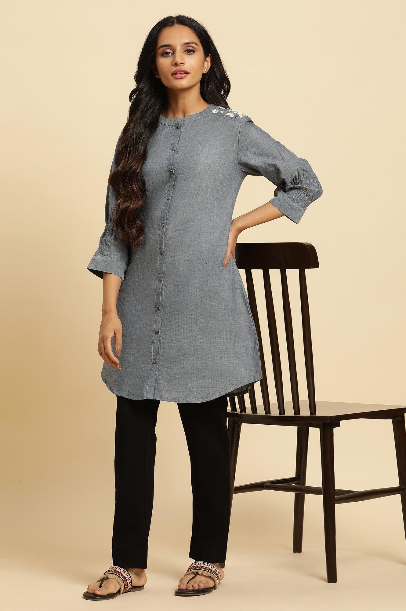 Blue Shoulder Embroidered Tunic