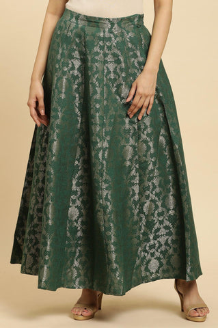 Dark Green Jacquard Flared Skirt
