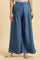 Blue Pleated Solid Parallel Pants