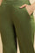 Olive Green Straight Pants With Embroidered Hemline