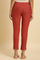 Rust Red Embellished Solid Slim Pants