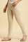 Beige Solid Thread Embroidered Rayon Asymmetric Kurta and Slim Pant Set