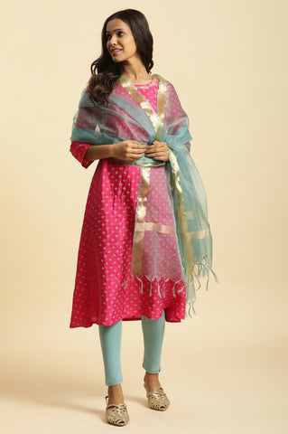 Blue Organza Festive Dupatta