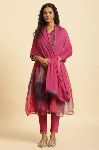 Pink Chiffon Dupatta With Golden Mukaish Highlight