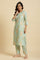 Light Green Floral Printed Kurta, Pants & Dupatta Set