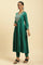 Green Panelled Embroidered Kurta, Slim Pants And Dupatta Set