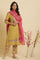 Yellow Floral Printed Kurta, Pants And Pink Dupatta Set