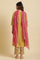 Yellow Floral Printed Kurta, Pants And Pink Dupatta Set