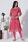 Pink Floral Printed Chiffon A-Line Kurta and Tights Set