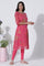 Pink Floral Printed Chiffon A-Line Kurta and Tights Set