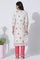 White Floral Printed Rayon Flax Kurta And Slim Pants Set