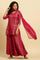 Pink Zari Embellished Short Kurta, Flared Pants And Dupatta Set