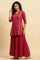 Pink Zari Embellished Short Kurta, Flared Pants And Dupatta Set