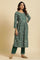 Dark Green Floral Printed Kurta, Pants & Dupatta Set