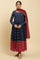 Blue Gathered Embroidered Kurta, Tights And Dupatta Festive Set