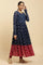 Blue Gathered Embroidered Kurta, Tights And Dupatta Festive Set