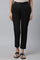 Black Solid Straight Fit Cotton Pants With Elasticated Waist