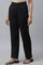 Black Schiffli Embroidered Straight Fit Woven Palazzo With Elasticated Waist